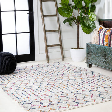 Moroccan Hype Boho Vintage Diamond Area Rug Cream/Multi